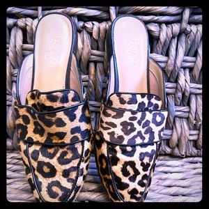 Franco Sarto animal print mule slip ons